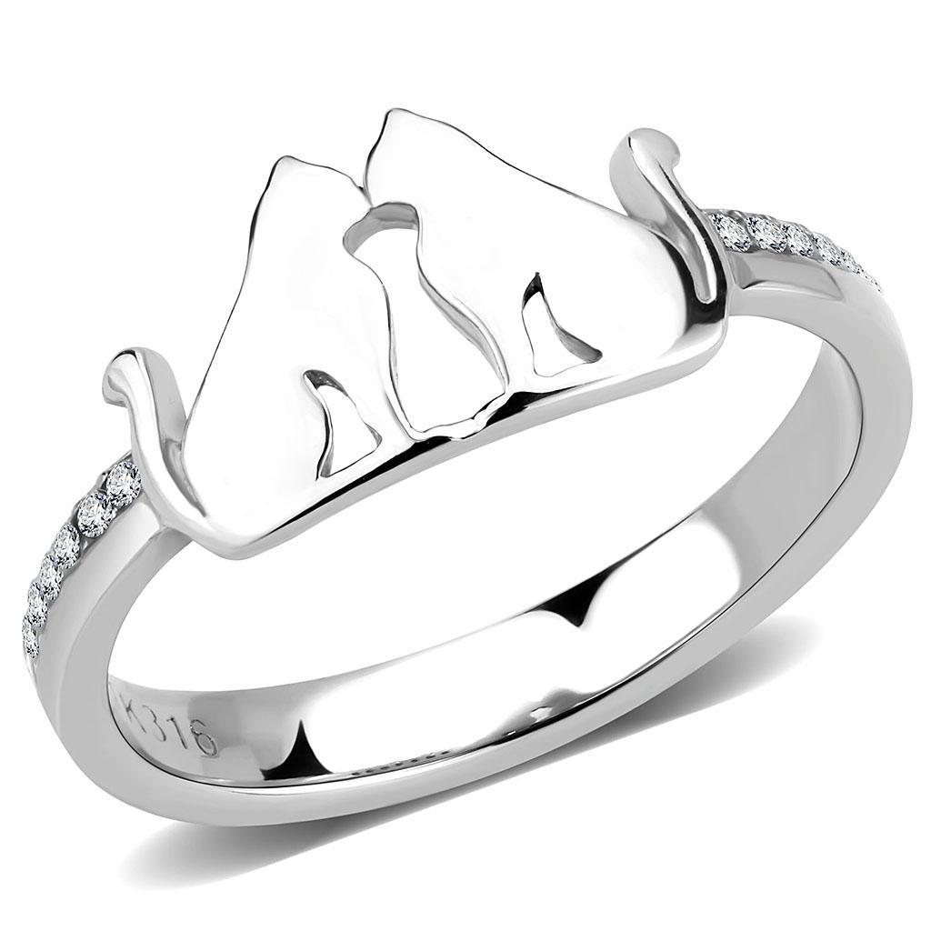 DA309 No Plating Stainless Steel Ring featuring a clear AAA Grade CZ stone, showcasing its elegant design and shine.