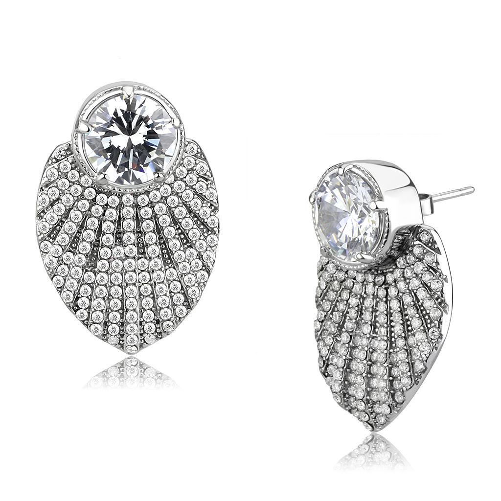 DA331 No Plating Stainless Steel Earrings featuring AAA Grade CZ center stone, showcasing a clear 8 mm stone in a stylish design.