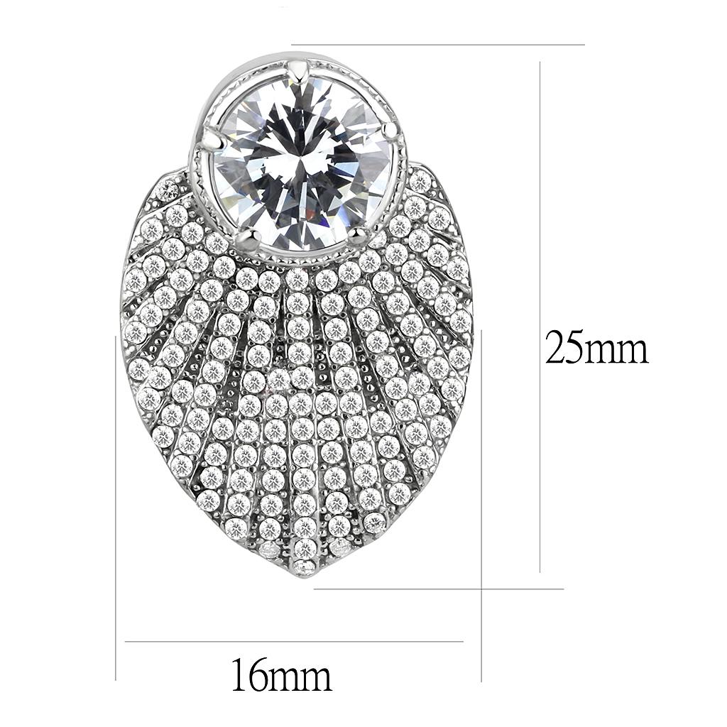 DA331 No Plating Stainless Steel Earrings featuring AAA Grade CZ center stone, showcasing a clear 8 mm stone in a stylish design.