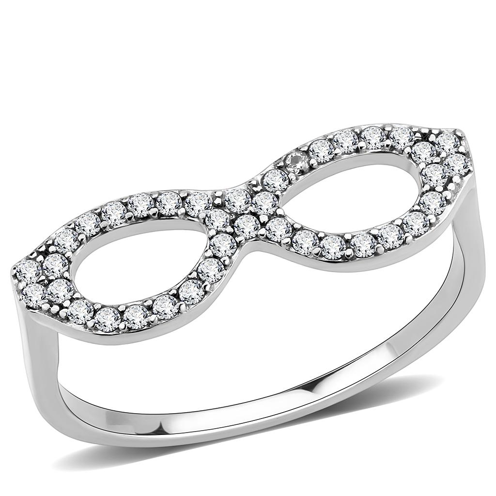 DA315 No Plating Stainless Steel Ring featuring a clear AAA Grade cubic zirconia stone, showcasing its elegant design and durability.