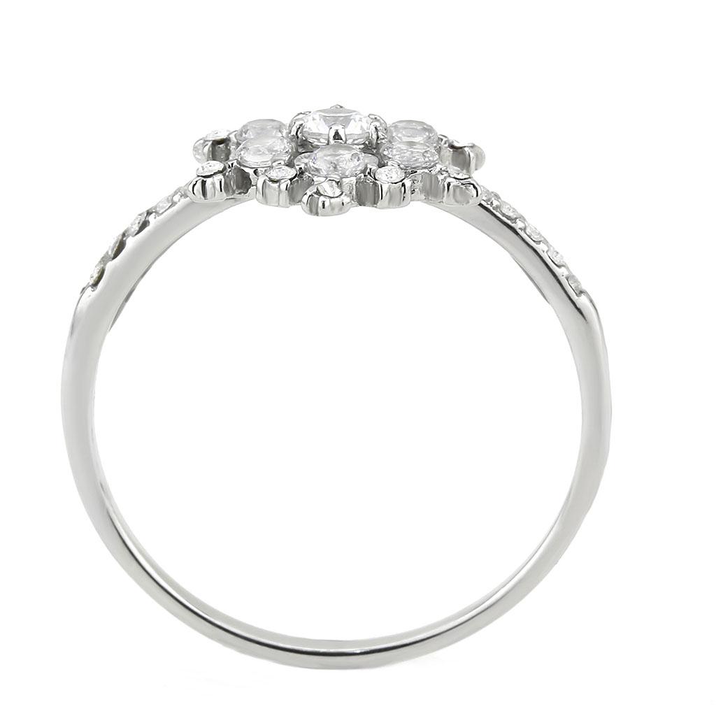 DA317 No Plating Stainless Steel Ring featuring a clear AAA Grade CZ stone, showcasing its sleek design and brilliance.