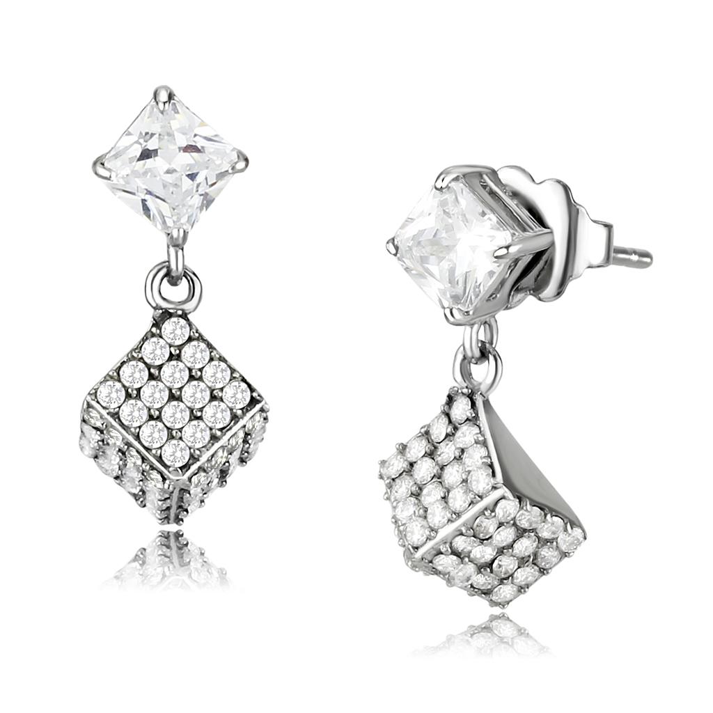 DA332 No Plating Stainless Steel Earrings featuring AAA Grade CZ, showcasing a clear center stone in a stylish design.