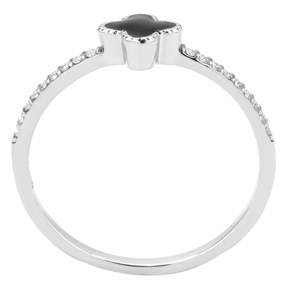 DA320 No Plating Stainless Steel Ring featuring a jet epoxy center stone, showcasing a sleek and modern design.