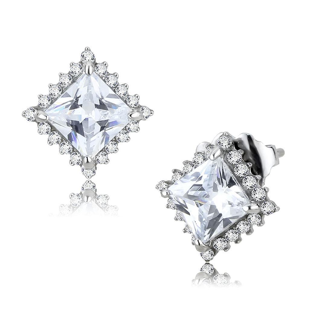 DA326 No Plating Stainless Steel Earrings featuring AAA Grade CZ, showcasing a clear stone and sleek design.