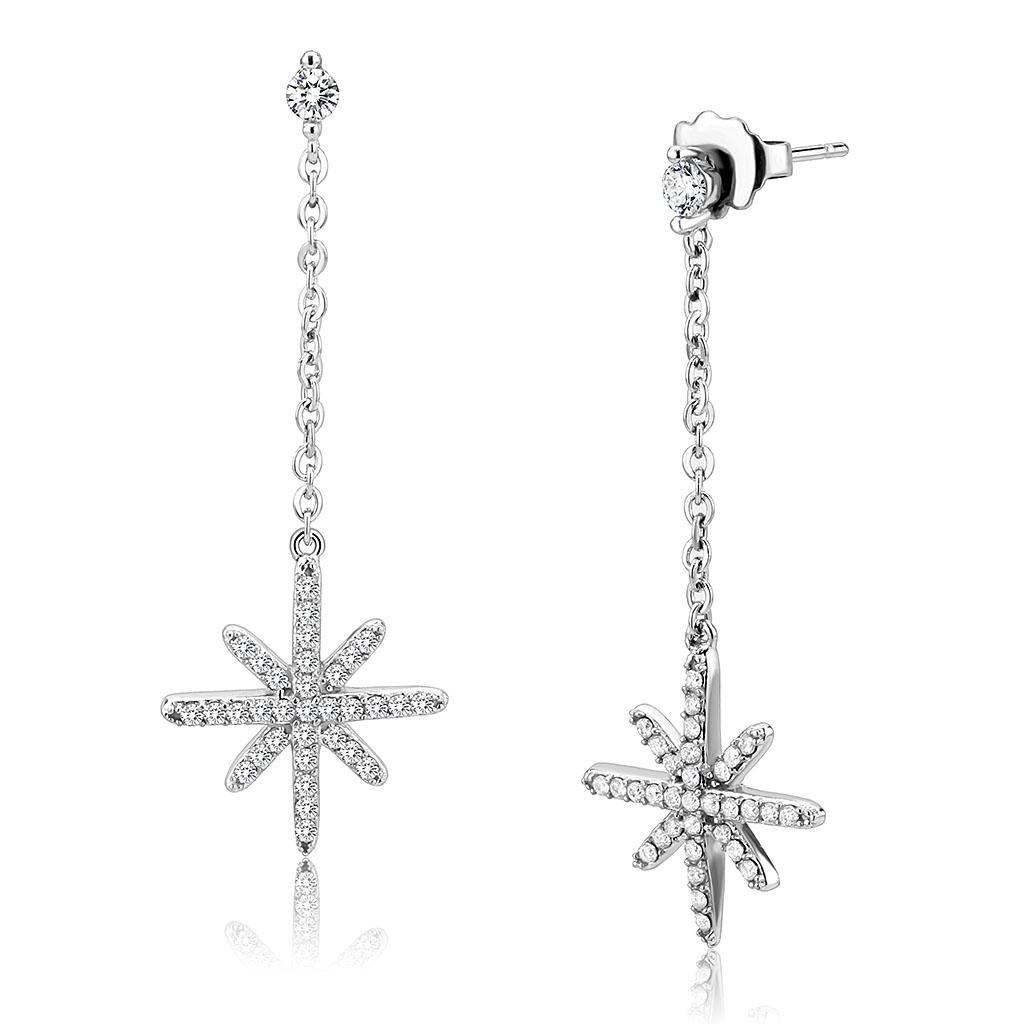 DA329 No Plating Stainless Steel Earrings featuring AAA Grade CZ, showcasing a clear stone and sleek design.