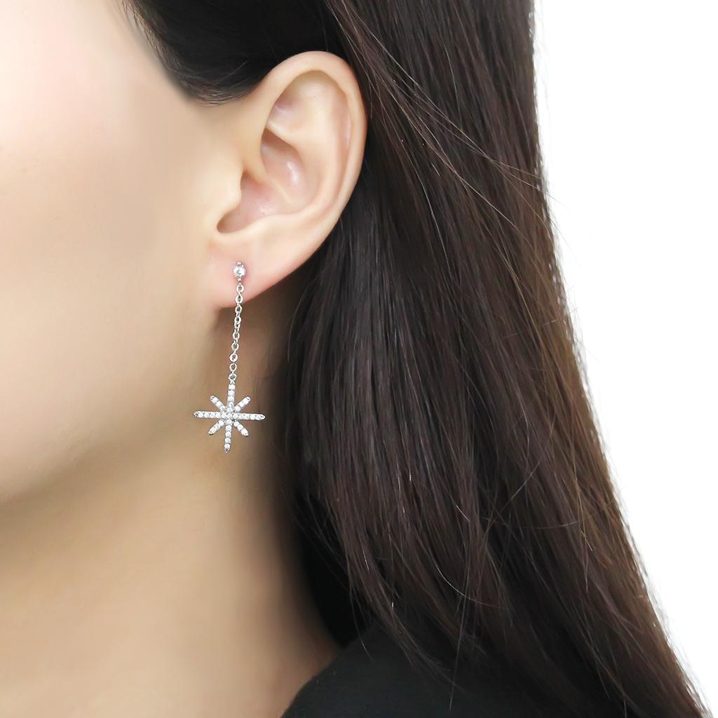 DA329 No Plating Stainless Steel Earrings featuring AAA Grade CZ, showcasing a clear stone and sleek design.