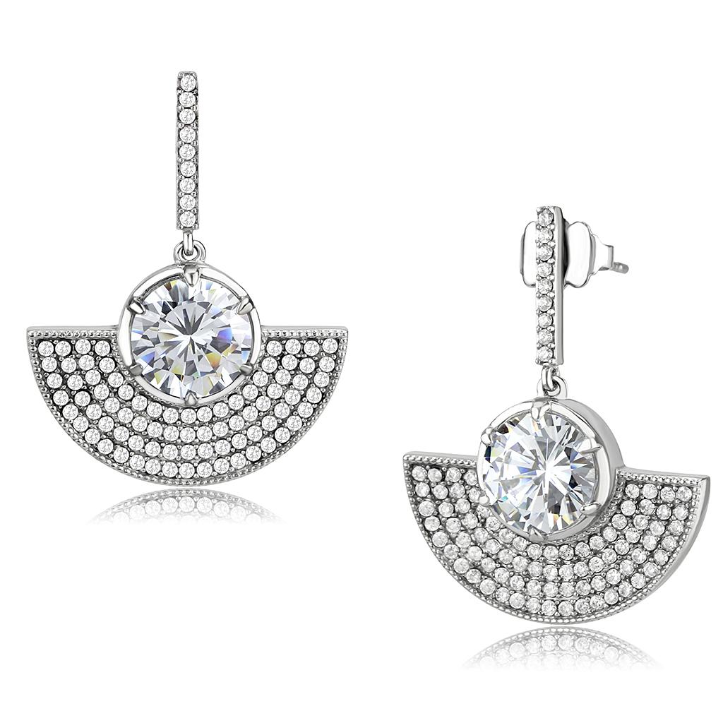 DA334 No Plating Stainless Steel Earrings featuring AAA Grade CZ, showcasing a clear center stone and sleek design.