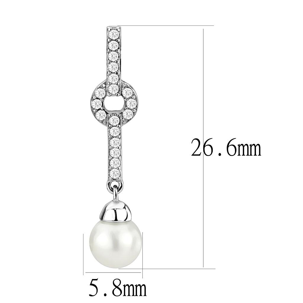 DA370 high polished stainless steel earrings featuring a white synthetic pearl center, elegantly designed for everyday wear.