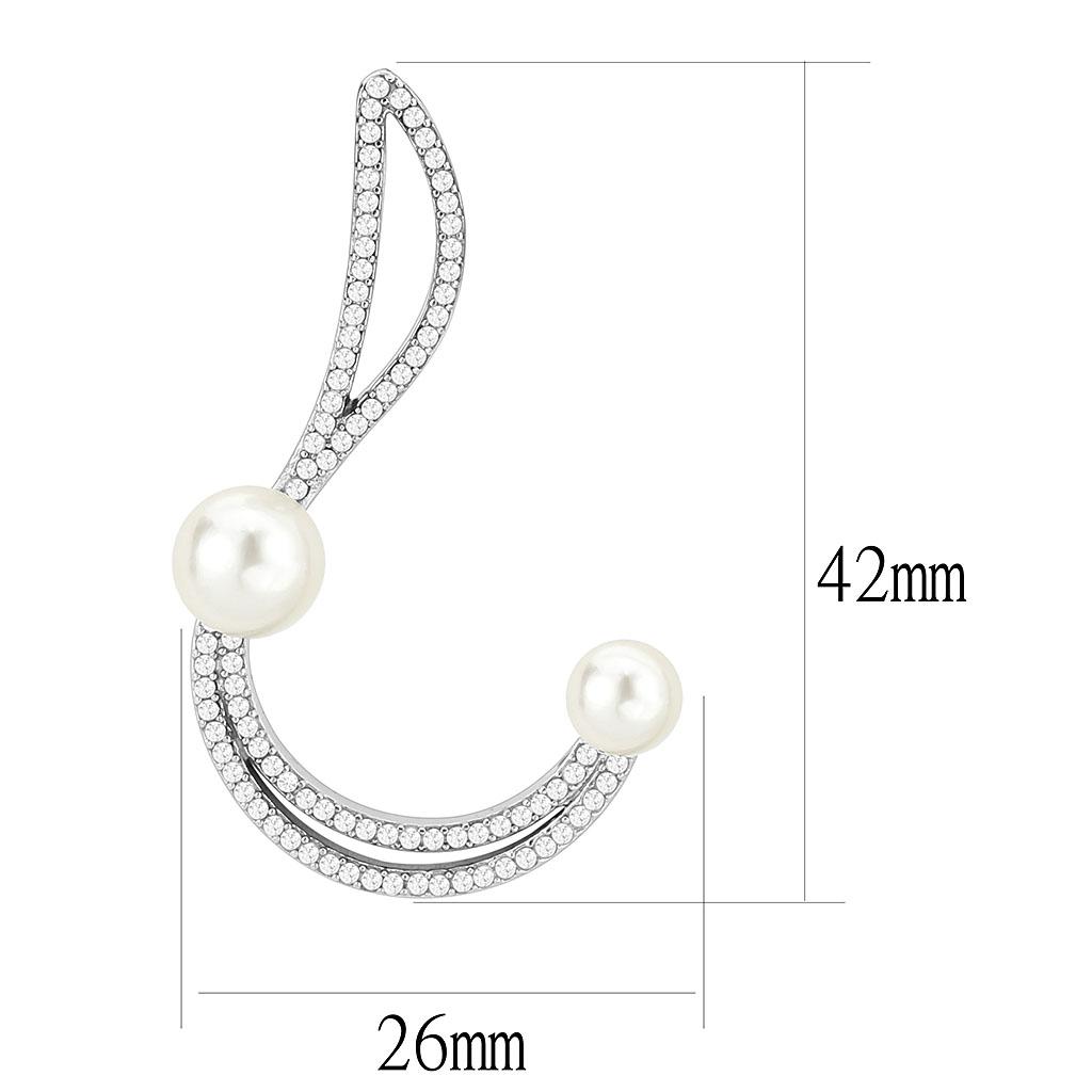 DA375 High Polished Stainless Steel Earrings featuring a white synthetic pearl centerpiece, showcasing a shiny and elegant design.