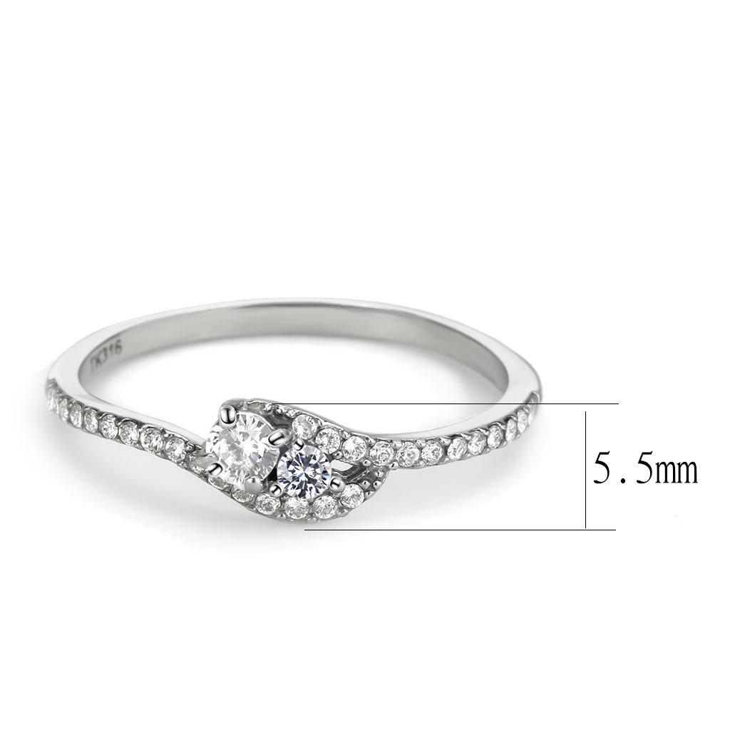 DA382 High Polished Stainless Steel Ring featuring a clear AAA Grade CZ center stone, showcasing its elegant design and shiny finish.