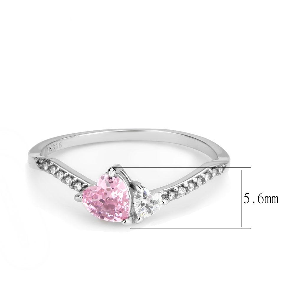 DA384 High Polished Stainless Steel Ring featuring a AAA Grade CZ stone in rose color, showcasing its elegant design and high polish finish.