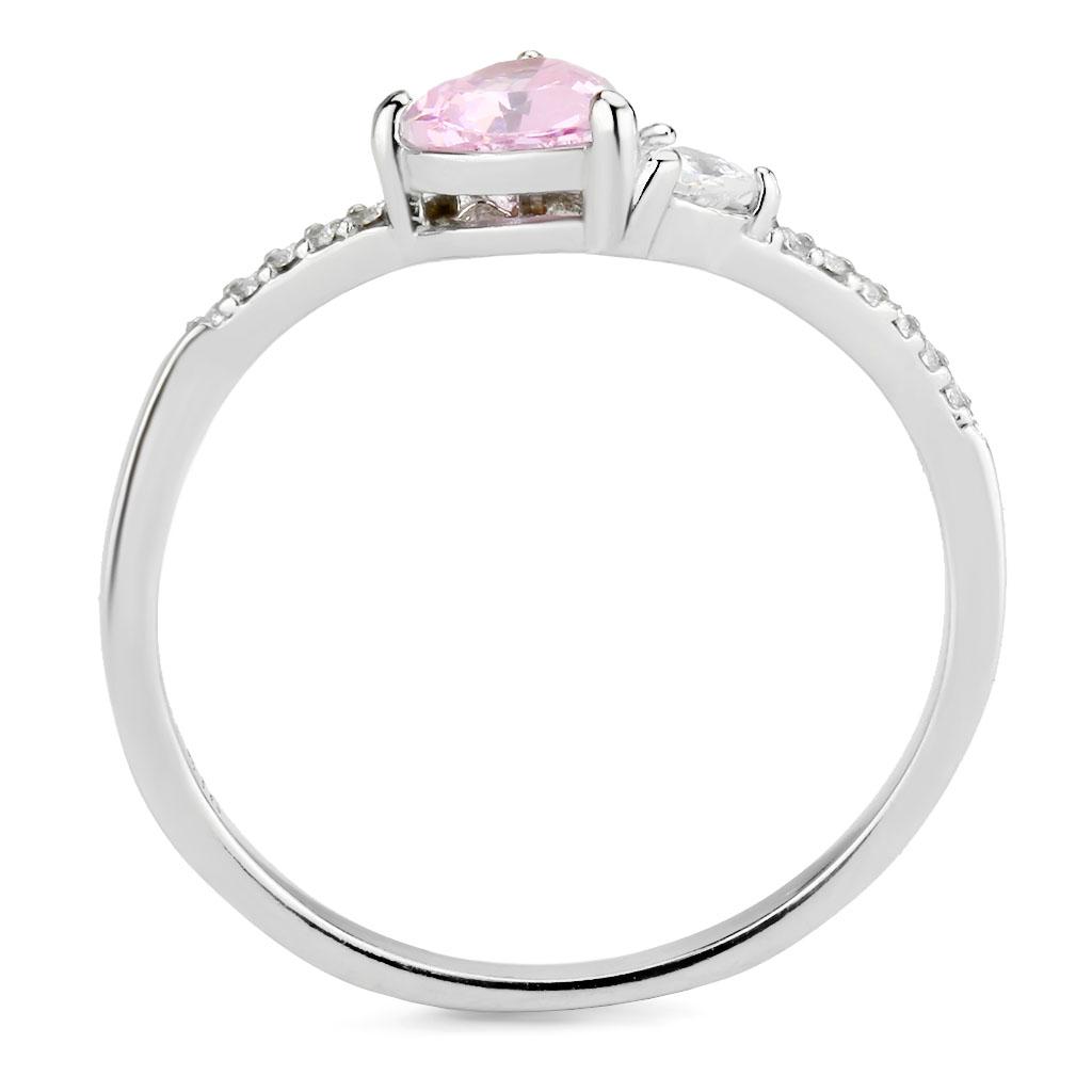 DA384 High Polished Stainless Steel Ring featuring a AAA Grade CZ stone in rose color, showcasing its elegant design and high polish finish.