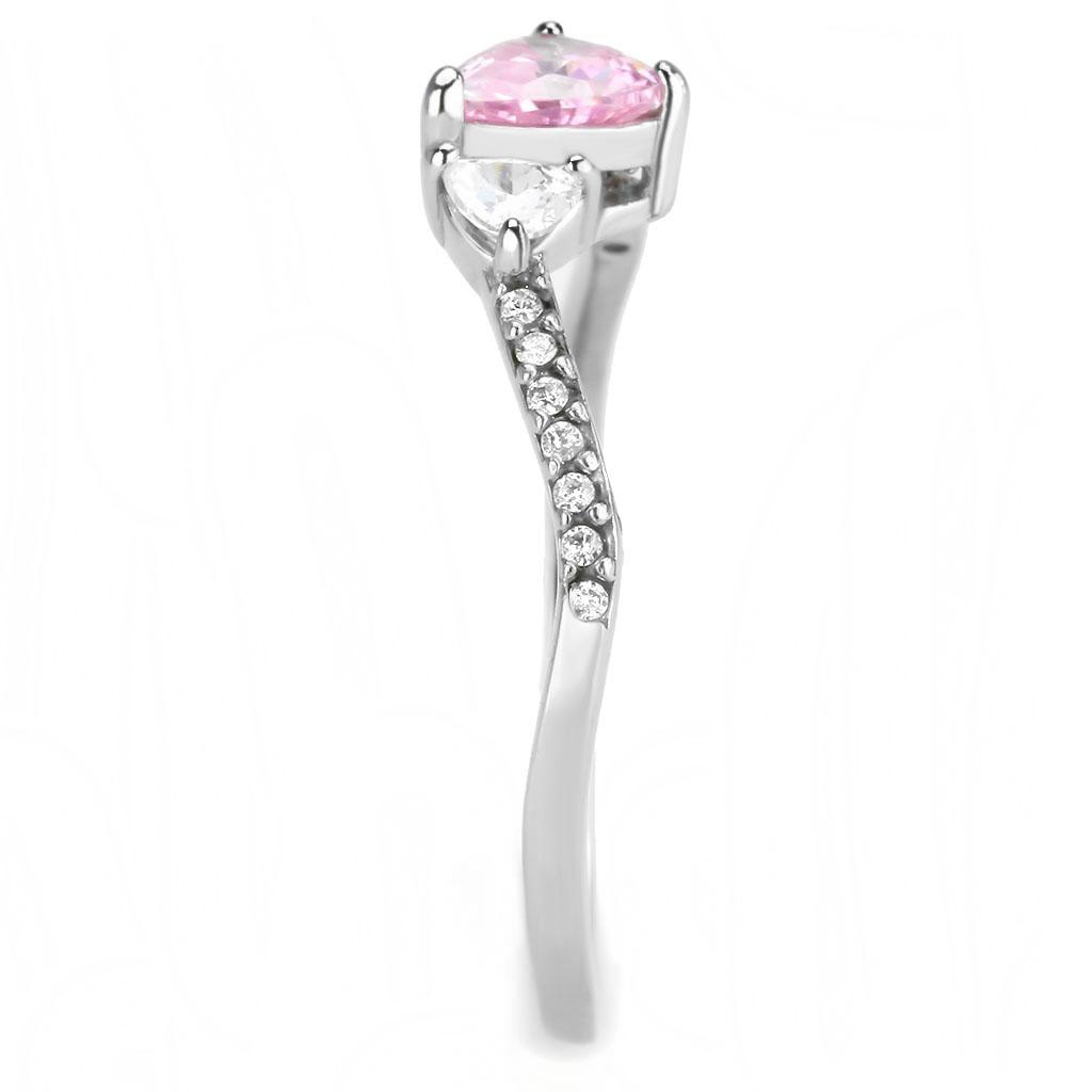 DA384 High Polished Stainless Steel Ring featuring a AAA Grade CZ stone in rose color, showcasing its elegant design and high polish finish.