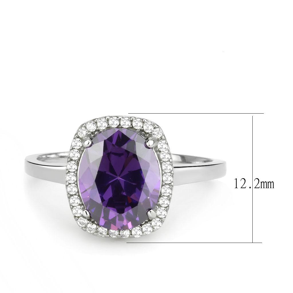 DA385 High Polished Stainless Steel Ring featuring a AAA Grade Amethyst stone, showcasing its elegant design and shiny finish.