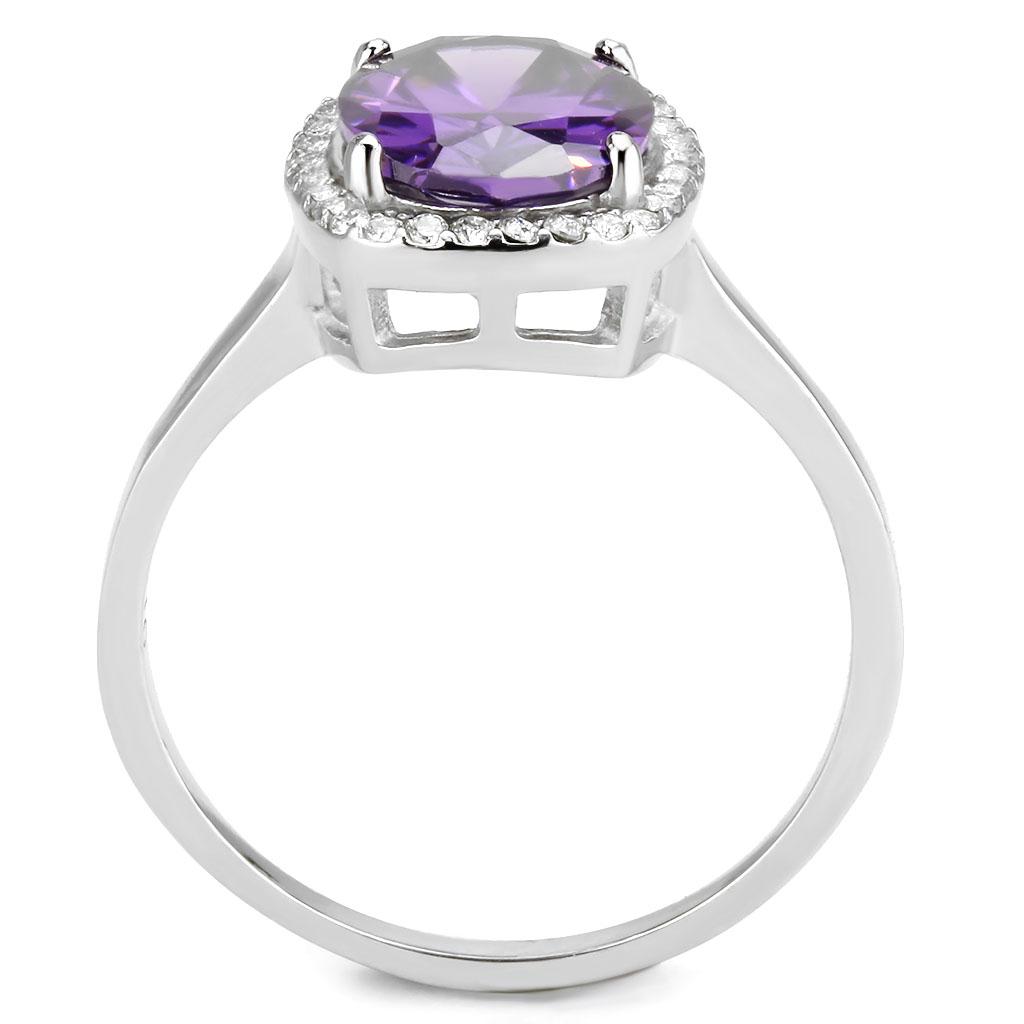 DA385 High Polished Stainless Steel Ring featuring a AAA Grade Amethyst stone, showcasing its elegant design and shiny finish.