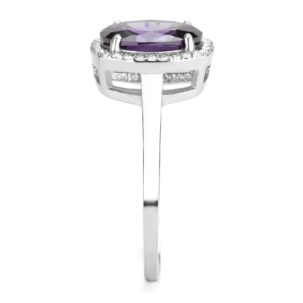 DA385 High Polished Stainless Steel Ring featuring a AAA Grade Amethyst stone, showcasing its elegant design and shiny finish.