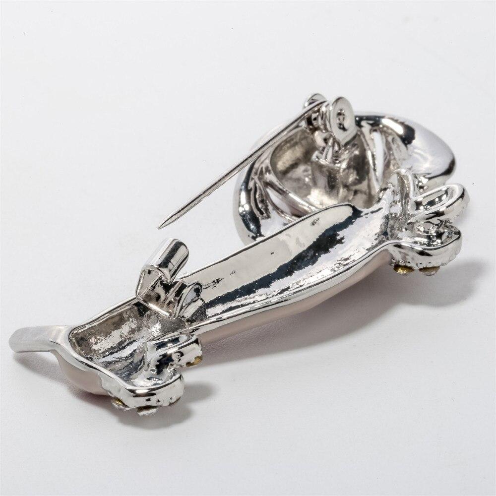 Dachshund Dog Brooch Pin featuring crystal and enamel in gold and silver colors, designed for women.