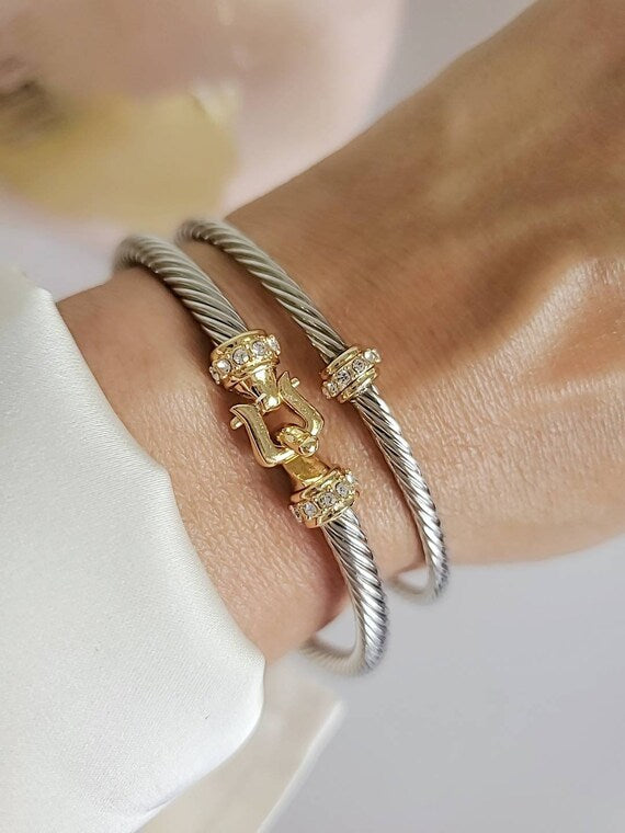 Dainty Cable Bangle in Gold and Silver, featuring a delicate 18K Gold Filled design with a stylish cable pattern.