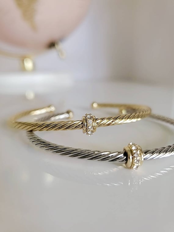 Dainty Cable Bangle in Gold and Silver, featuring a delicate 18K Gold Filled design with a stylish cable pattern.