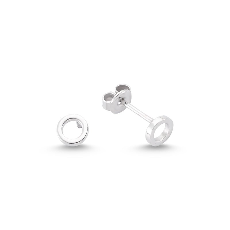 Dainty Halo Silver Simple Open Circle Studs Earring made from 925 Sterling Silver with CZ crystals, showcasing a minimalist design.