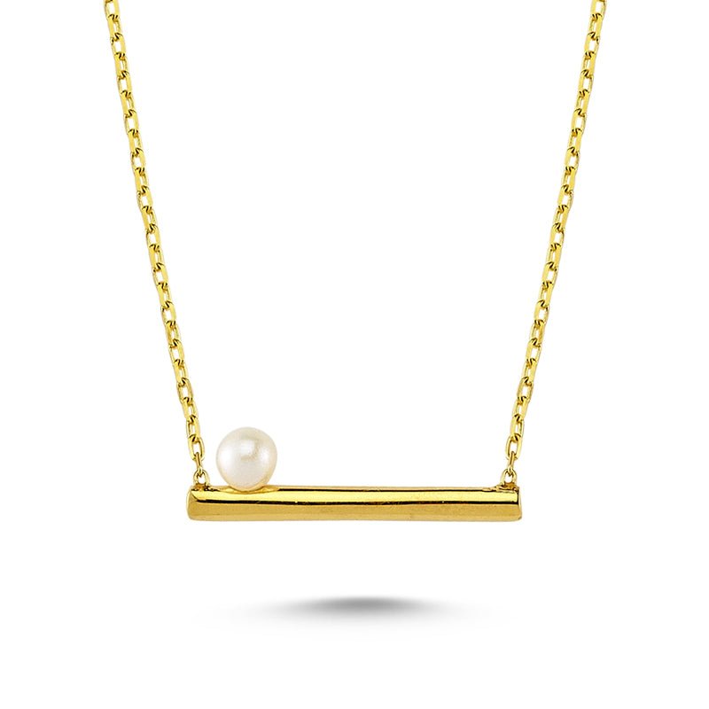 Dainty Lyra Pearl Necklace in Silver featuring a freshwater pearl pendant on a delicate silver chain.