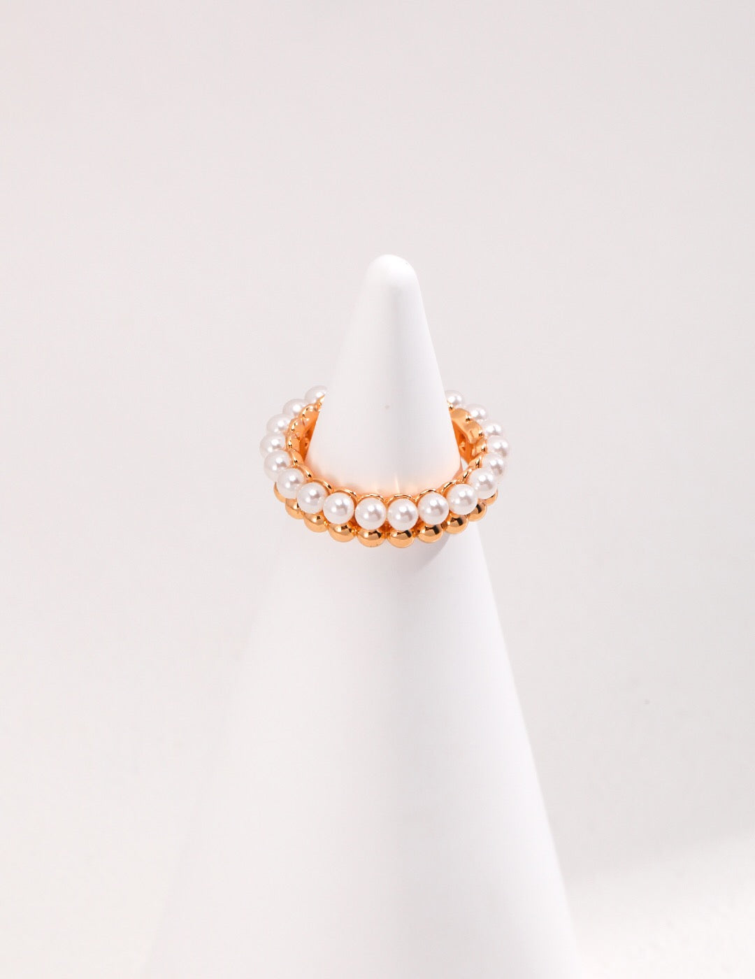 Dainty Pearl Beaded Stacking Band Ring featuring natural pearls and gold vermeil, elegantly handcrafted for a stylish look.