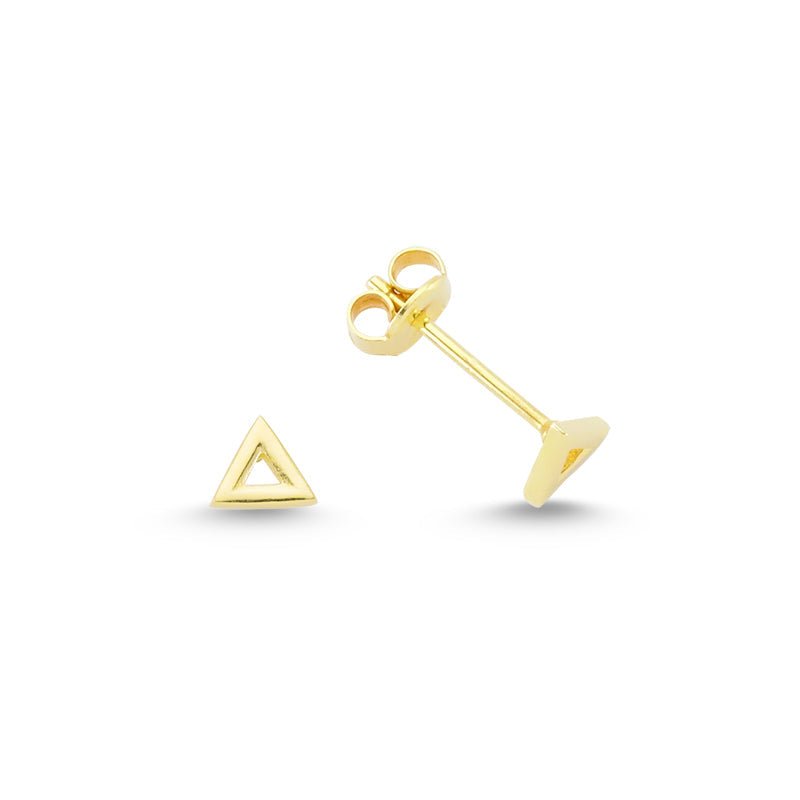 Dainty Silver Simple Minimalist Triangle Studs Earring made of 925 sterling silver with CZ crystals, showcasing a sleek triangle design.