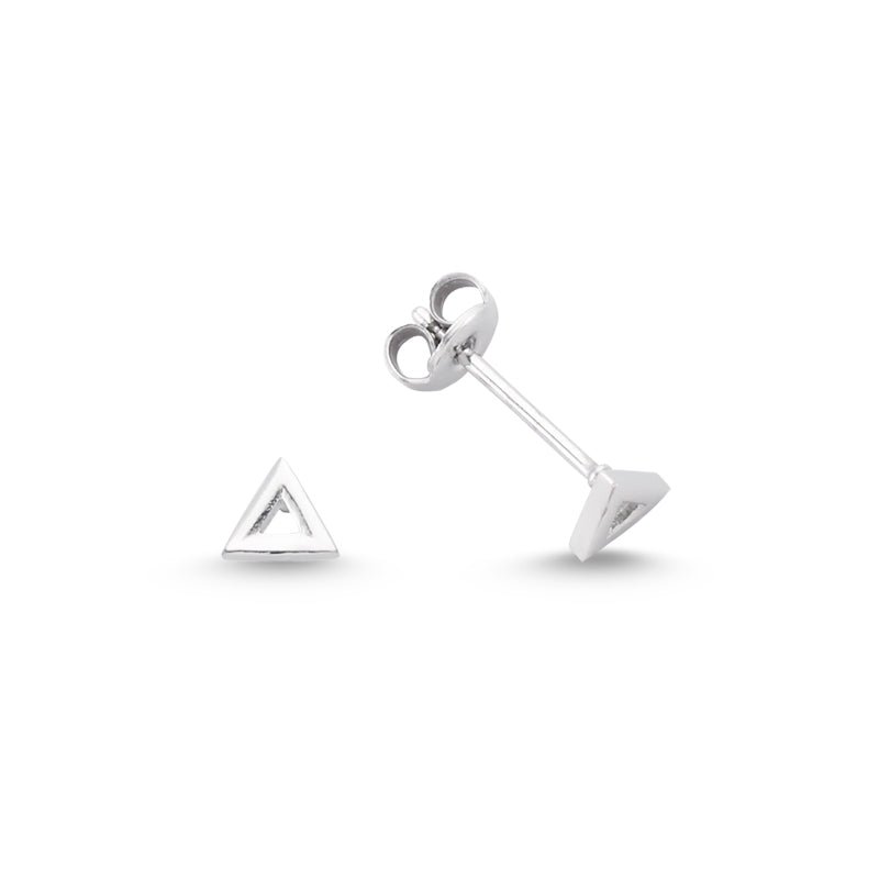 Dainty Silver Simple Minimalist Triangle Studs Earring made of 925 sterling silver with CZ crystals, showcasing a sleek triangle design.