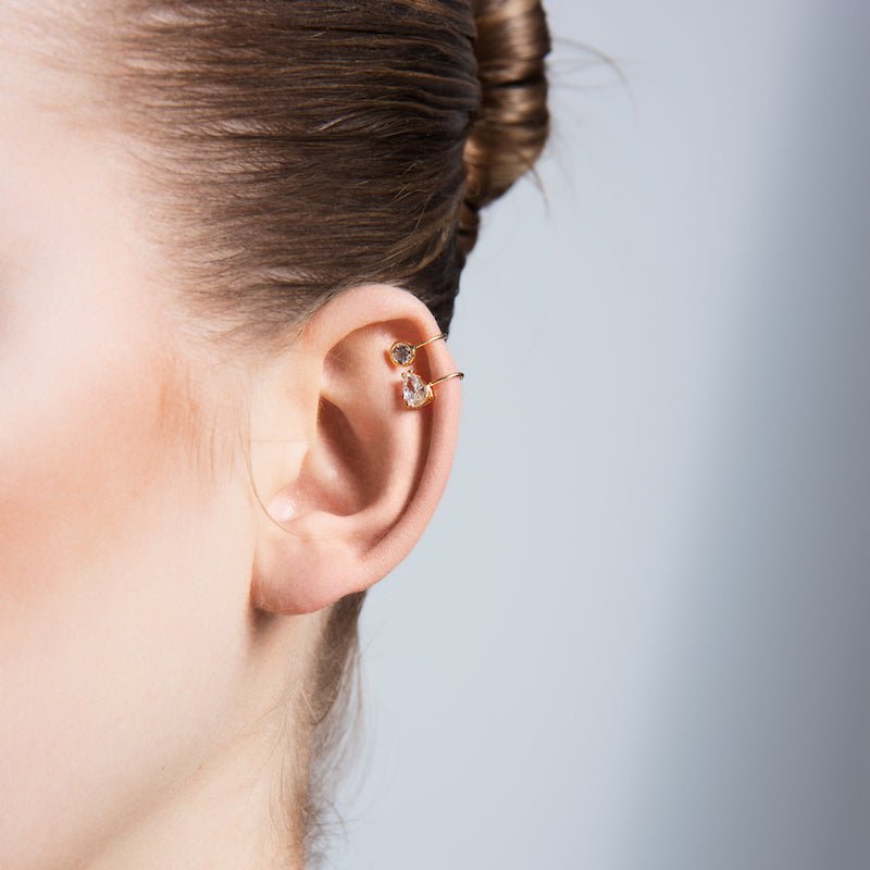 Dainty Simple Diamond Silver Bezel Ear Cuff Earrings featuring clear CZ crystals and available in multiple finishes.