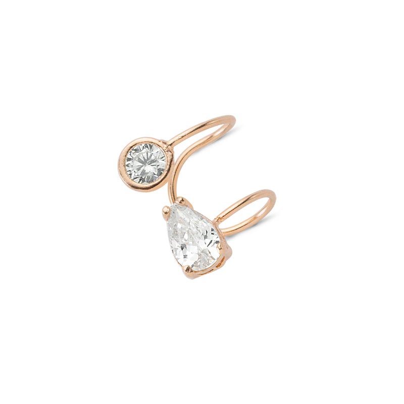 Dainty Simple Diamond Silver Bezel Ear Cuff Earrings featuring clear CZ crystals and available in multiple finishes.