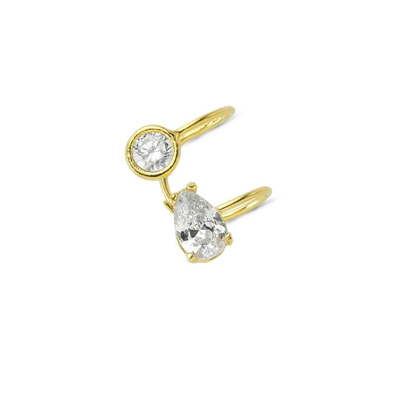 Dainty Simple Diamond Silver Bezel Ear Cuff Earrings featuring clear CZ crystals and available in multiple finishes.