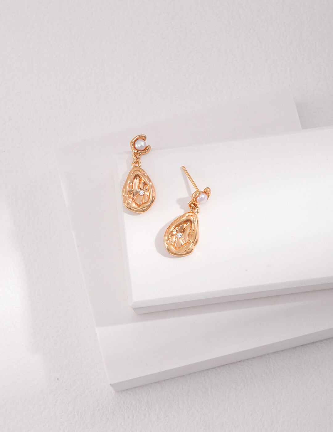 Elegant Dainty Zircon Droplet Pearl Earrings featuring natural pearls and gold vermeil, showcasing a delicate design.