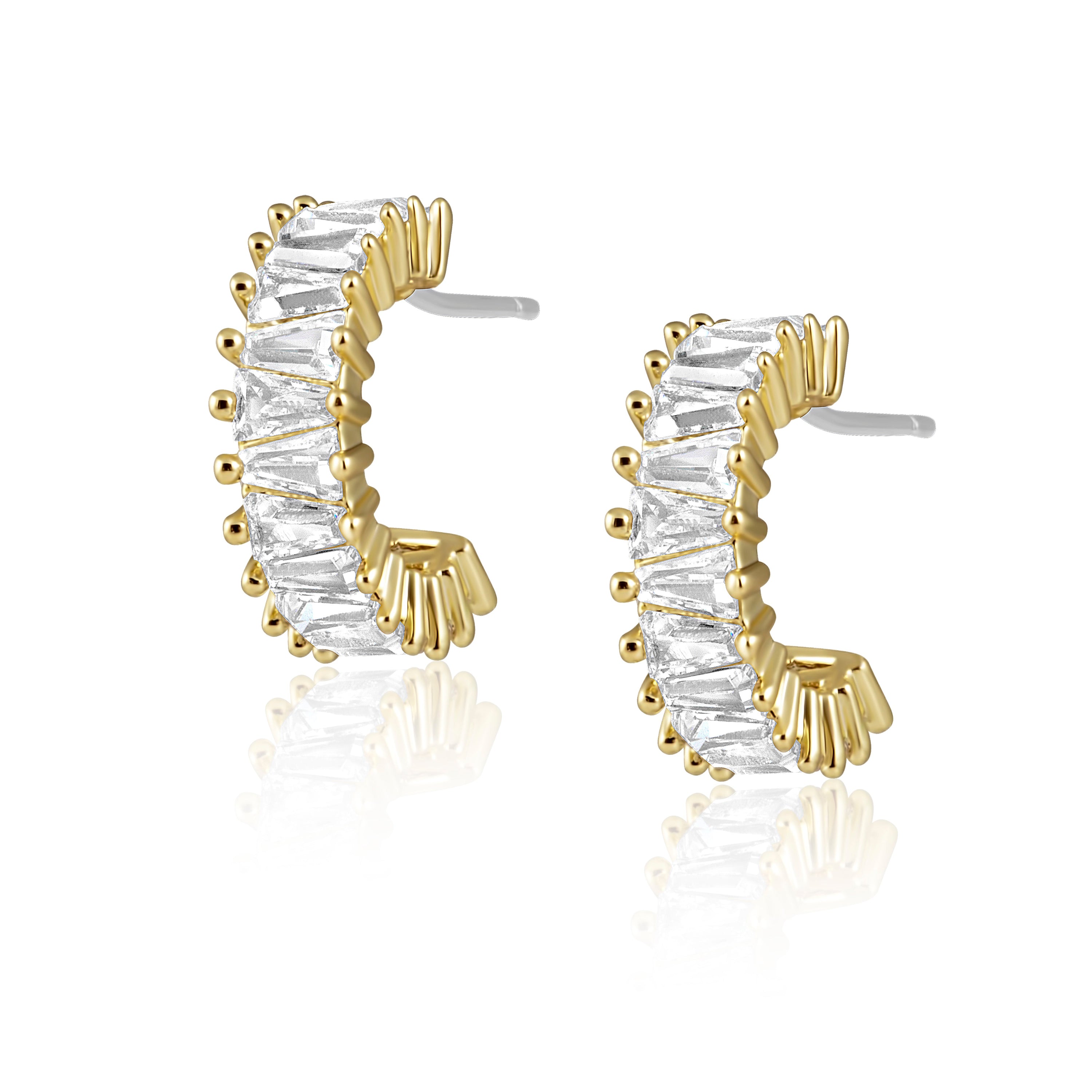 A pair of Dakota Mini Hoops earrings featuring sparkling CZ stones, designed for elegance and durability.