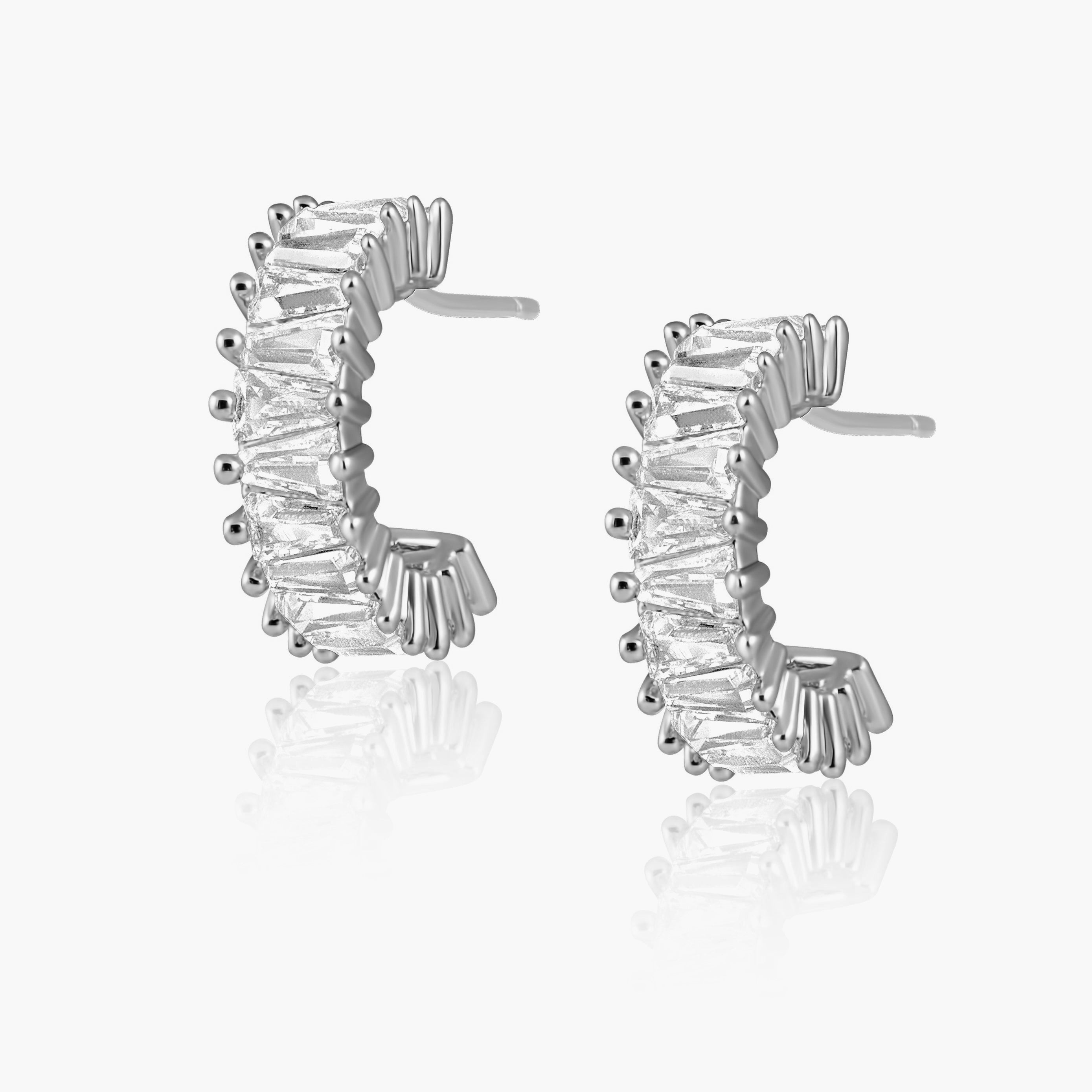 A pair of Dakota Mini Hoops earrings featuring sparkling CZ stones, designed for elegance and durability.