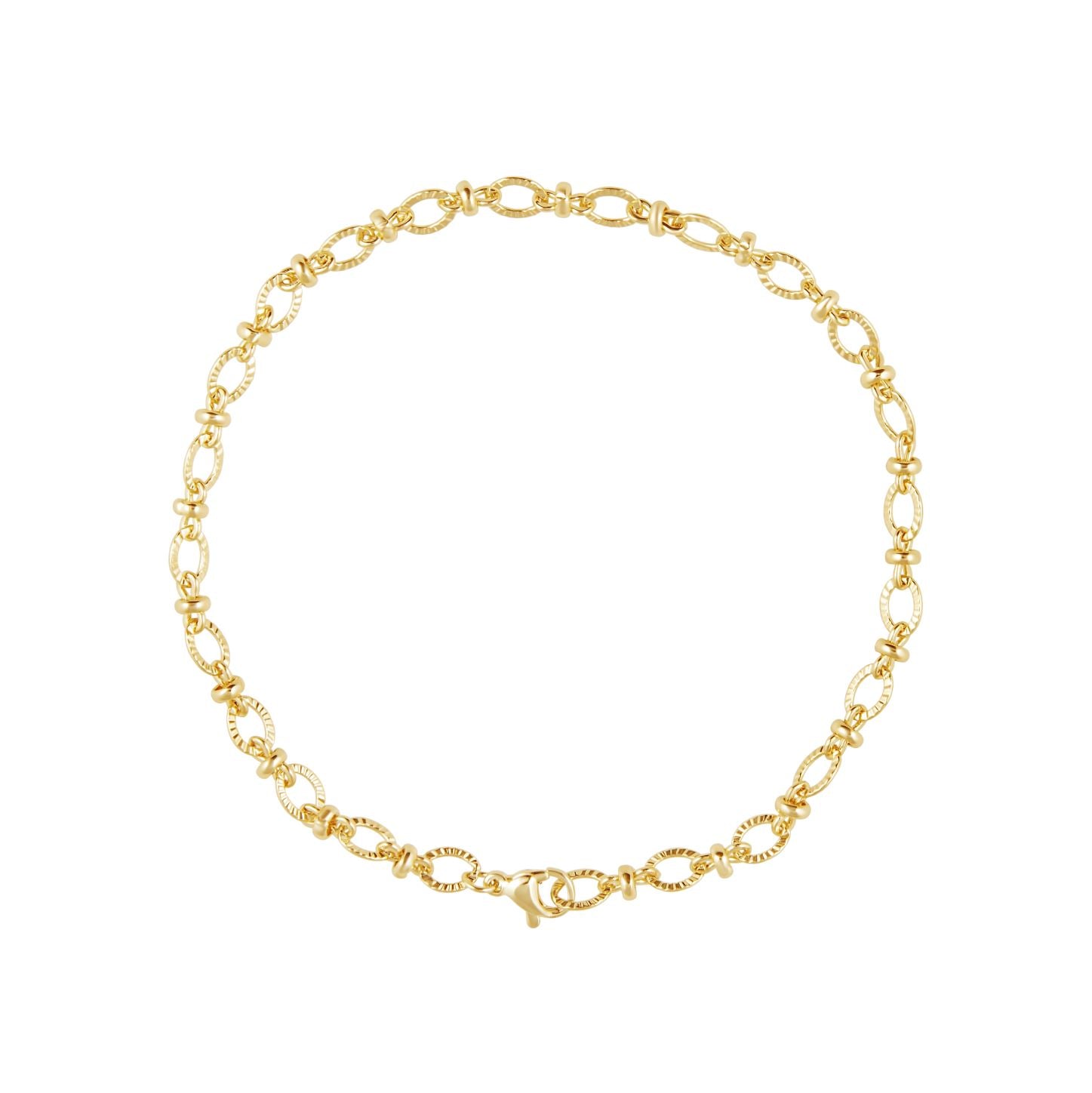 Dana Anklet featuring 18k gold plating and chain link design, elegantly displayed.