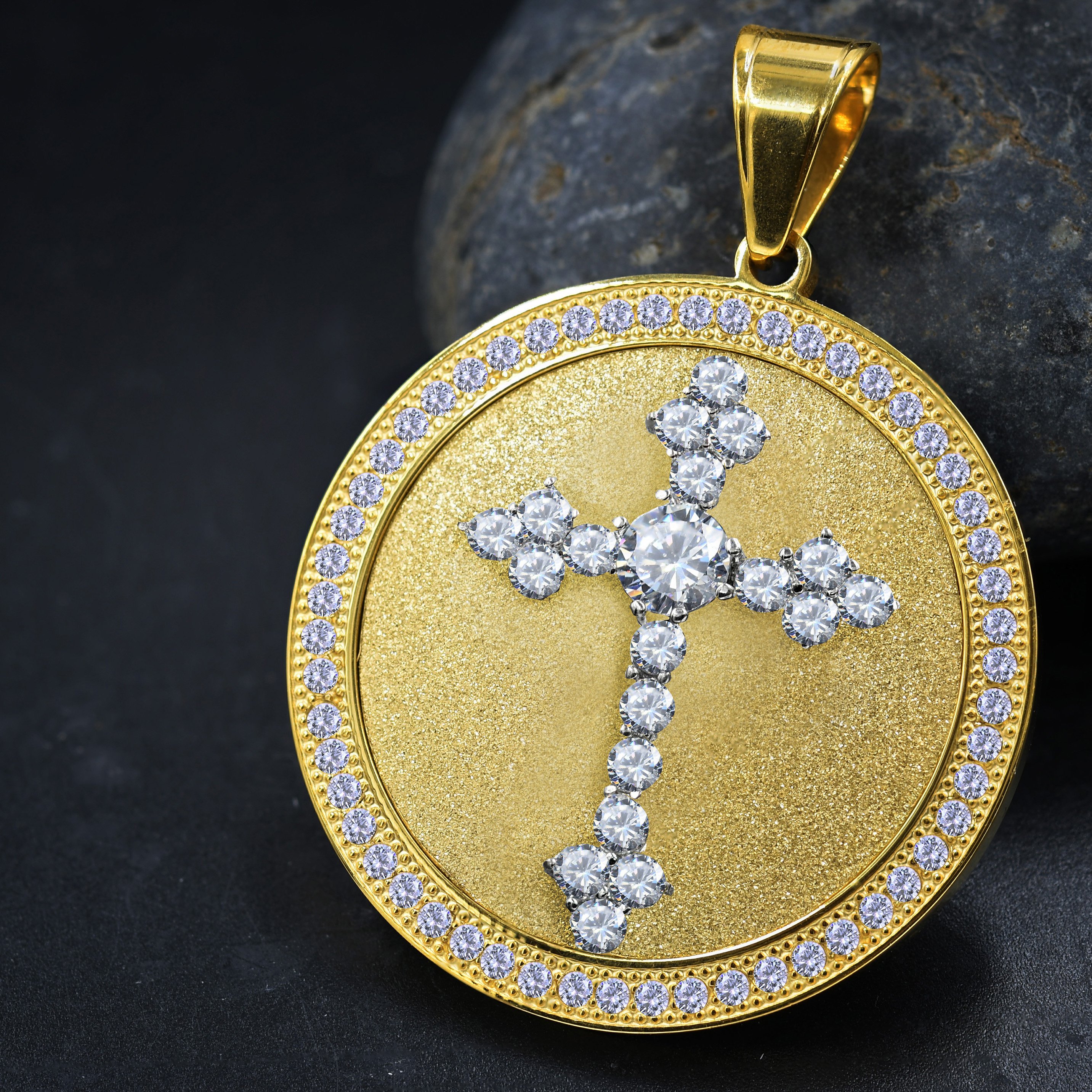 DAPPER Steel Pendant featuring an elegant cross design with cubic zirconia accents, crafted from stainless steel.