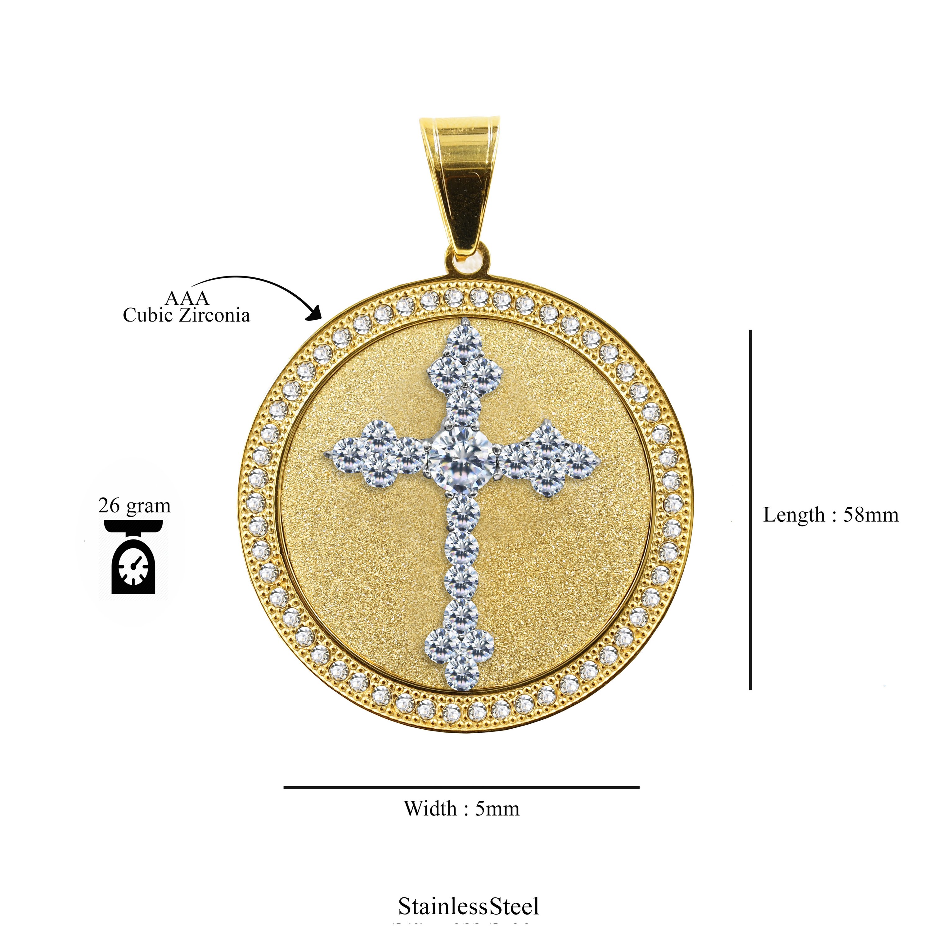 DAPPER Steel Pendant featuring an elegant cross design with cubic zirconia accents, crafted from stainless steel.