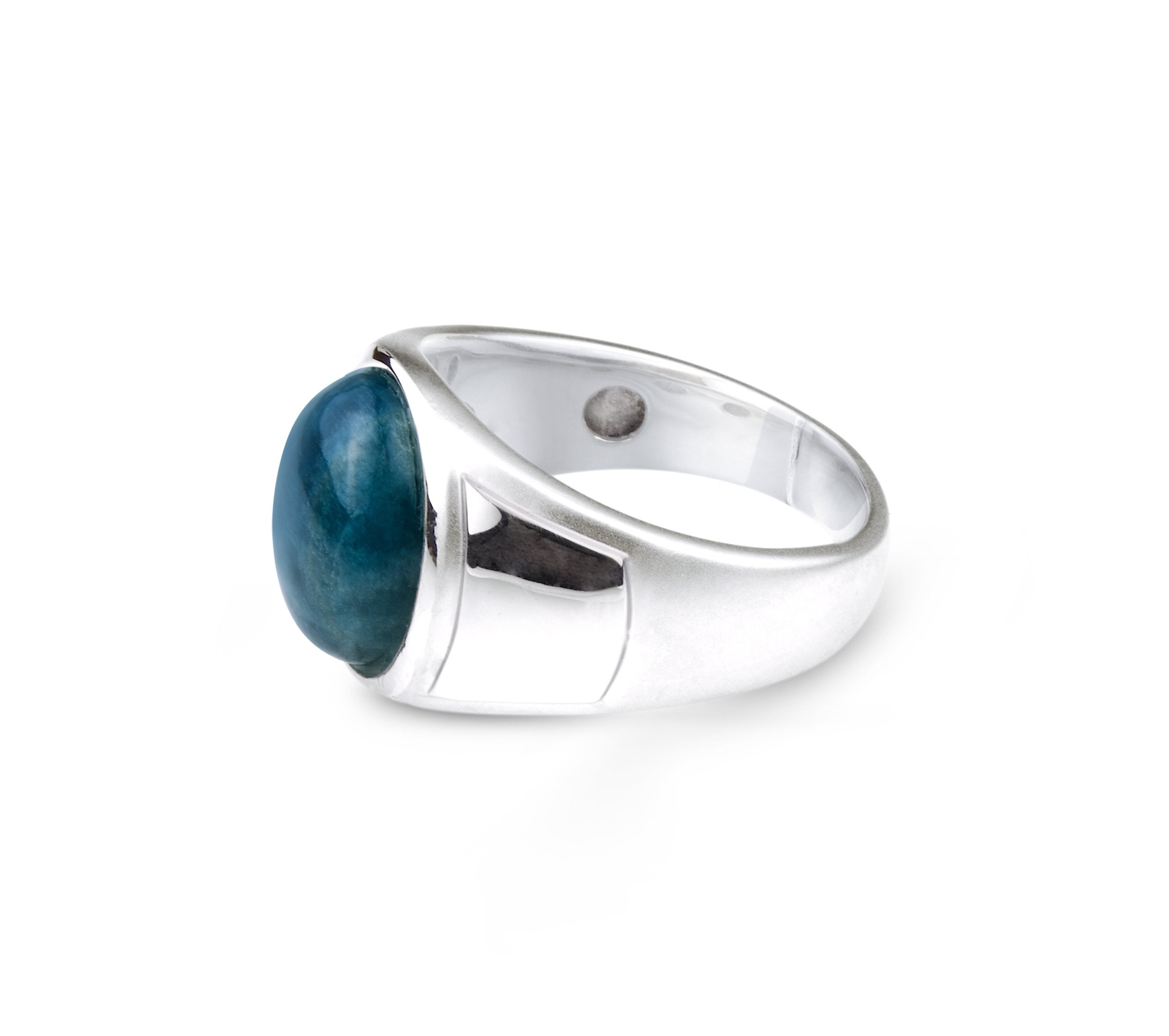 A stunning Dark Blue Apatite stone set in a handcrafted sterling silver signet ring, showcasing its vibrant color and elegant design.