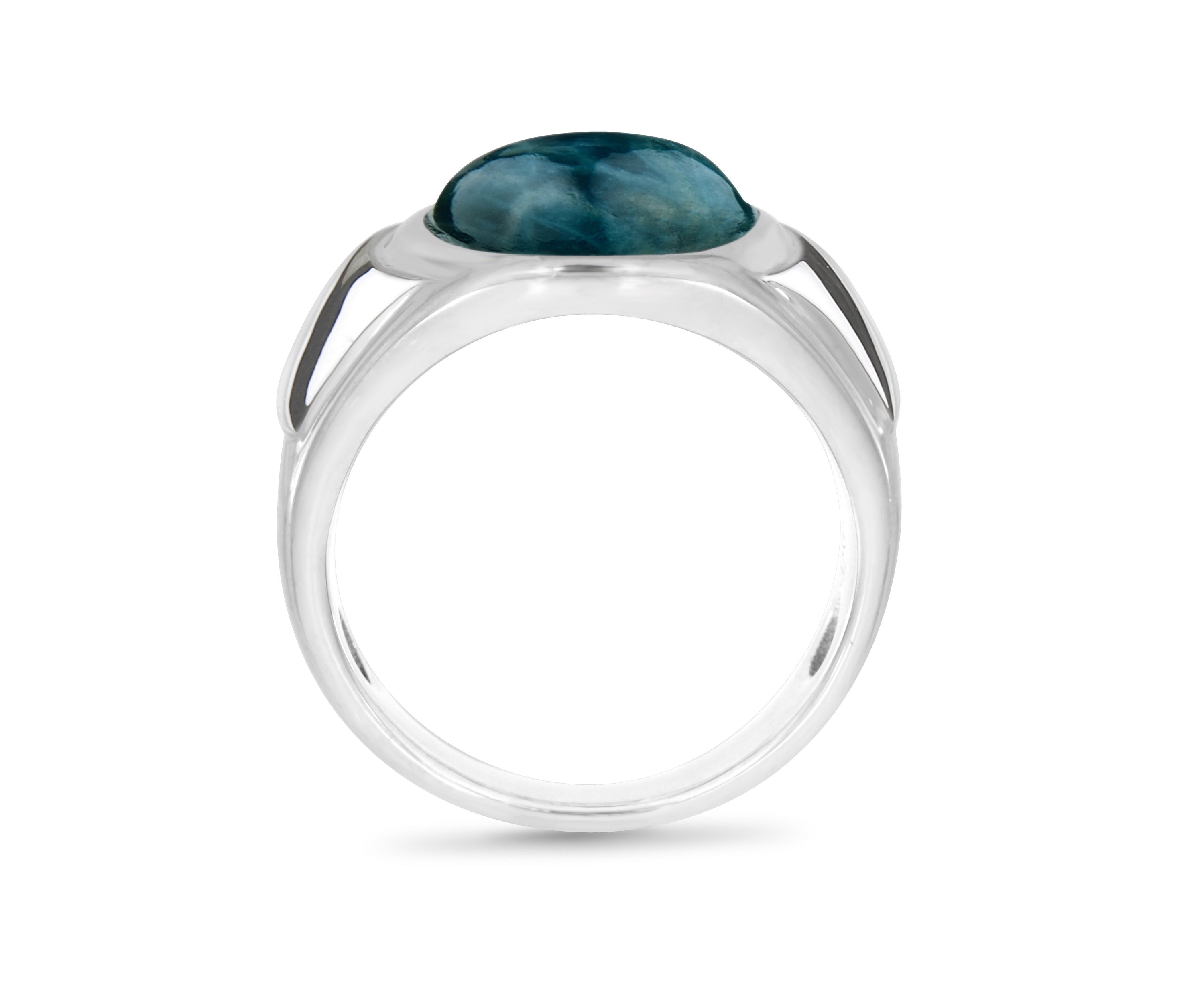 A stunning Dark Blue Apatite stone set in a handcrafted sterling silver signet ring, showcasing its vibrant color and elegant design.