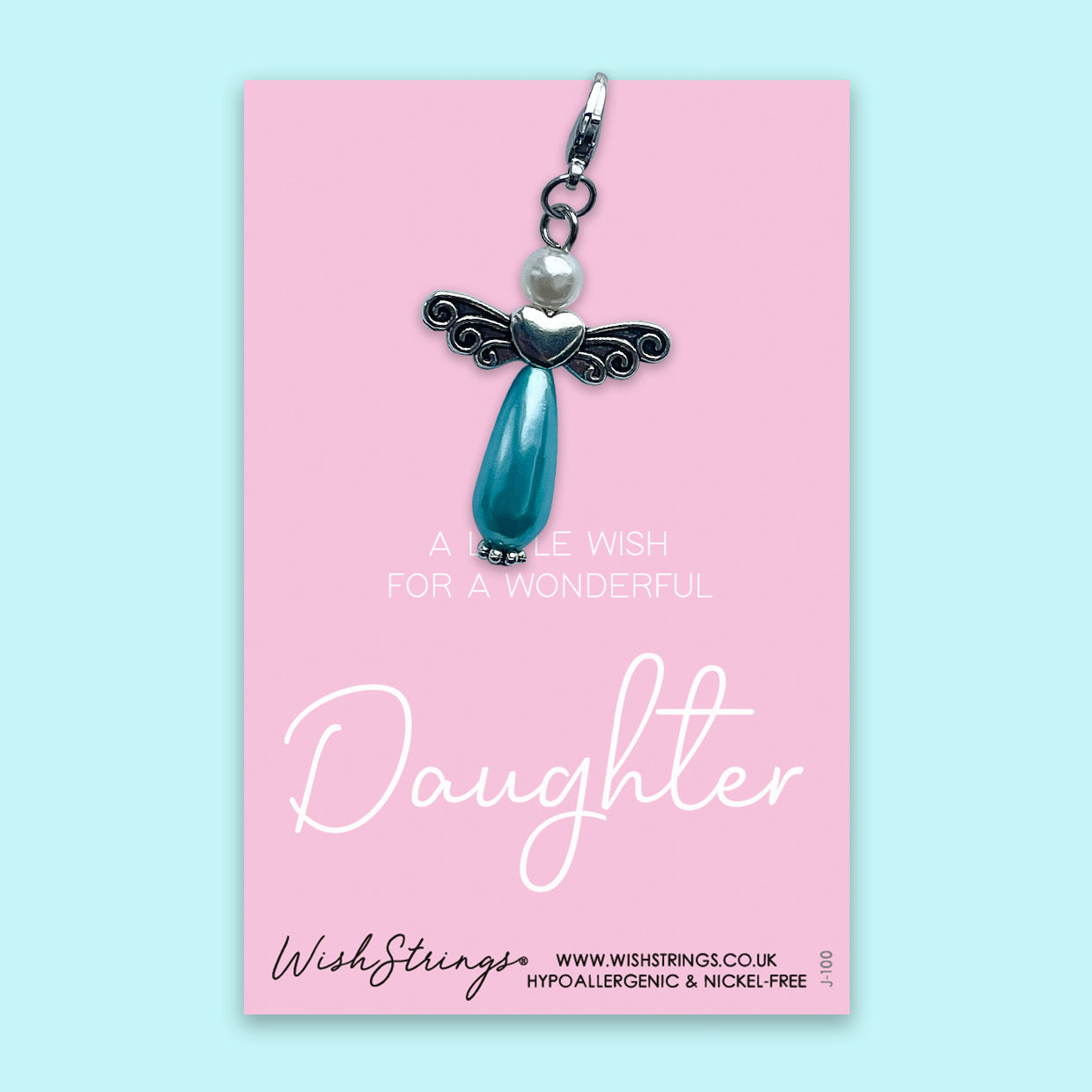 Daughter - Wish Angel Clip displayed on a glossy card with inspirational design, packaged in clear cellophane.