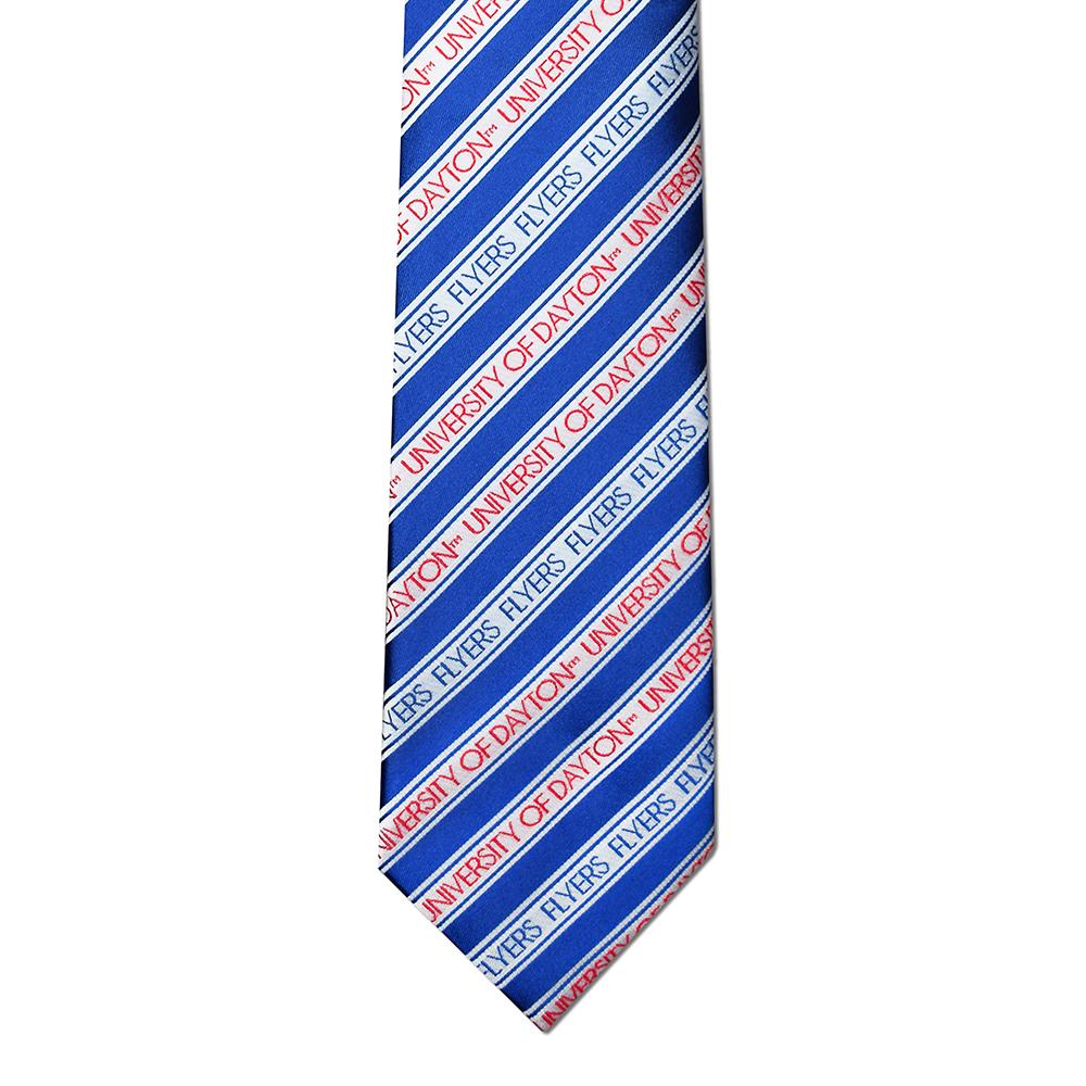 Stylish Dayton Men's Tie featuring trendy stripes, made from durable microfiber, perfect for University of Dayton fans.