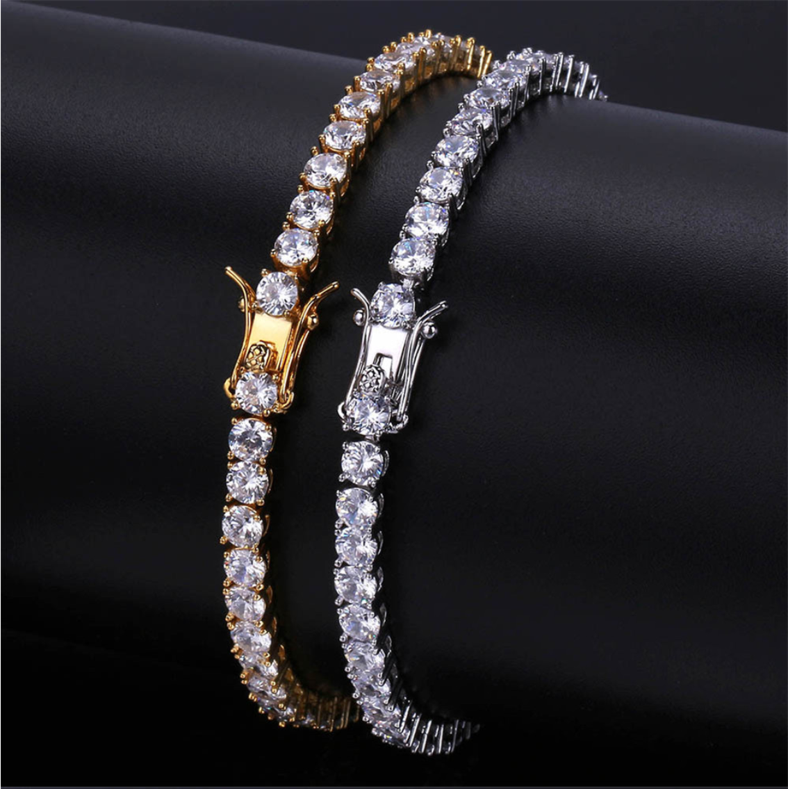 DAZE 3MM CZ Tennis Bracelet featuring hand-set cubic zirconia stones on a brass metal base, elegantly designed for a luxurious look.