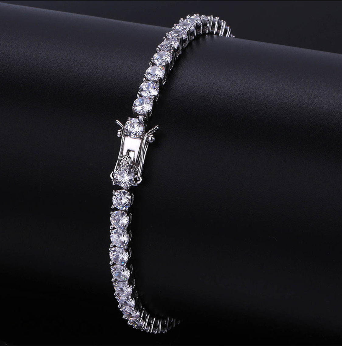 DAZE 3MM CZ Tennis Bracelet featuring hand-set cubic zirconia stones on a brass metal base, elegantly designed for a luxurious look.