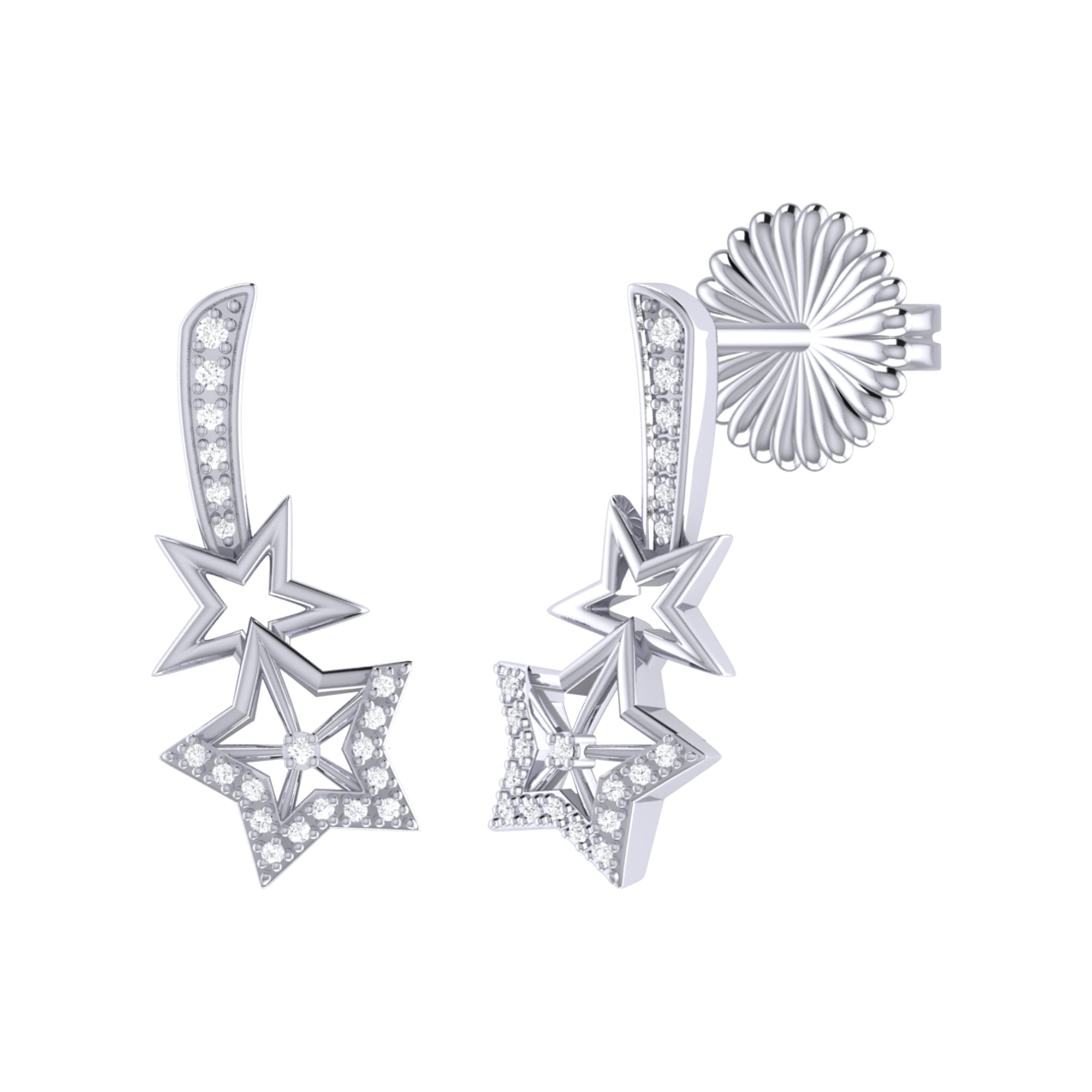 Dazzle Duo Diamond Ear Climbers in Sterling Silver showcasing sparkling diamonds and elegant design.