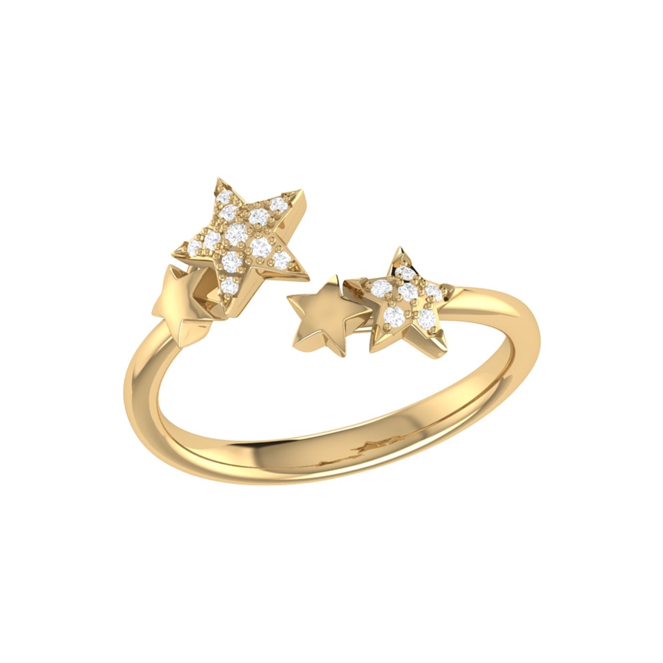 Dazzling Star Couples Diamond Open Ring in 14K Yellow Gold Vermeil, featuring genuine diamonds in a micro pave setting.