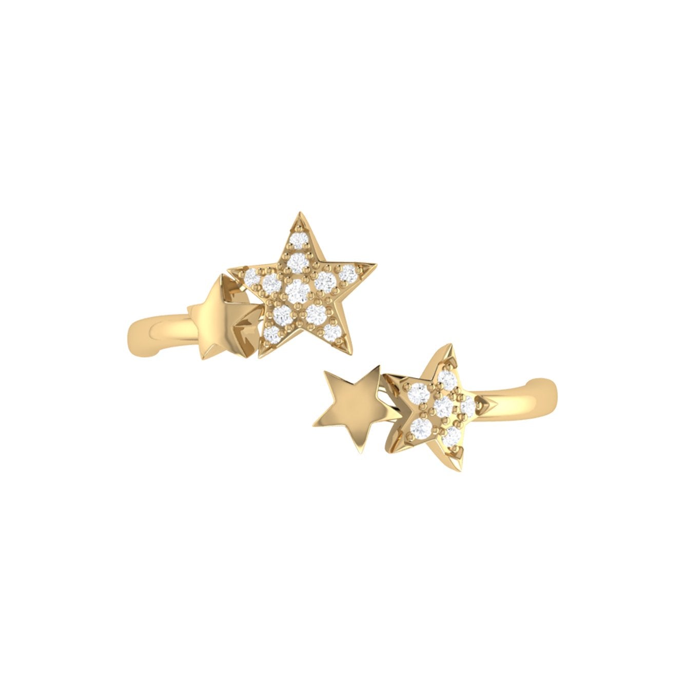 Dazzling Star Couples Diamond Open Ring in 14K Yellow Gold Vermeil, featuring genuine diamonds in a micro pave setting.