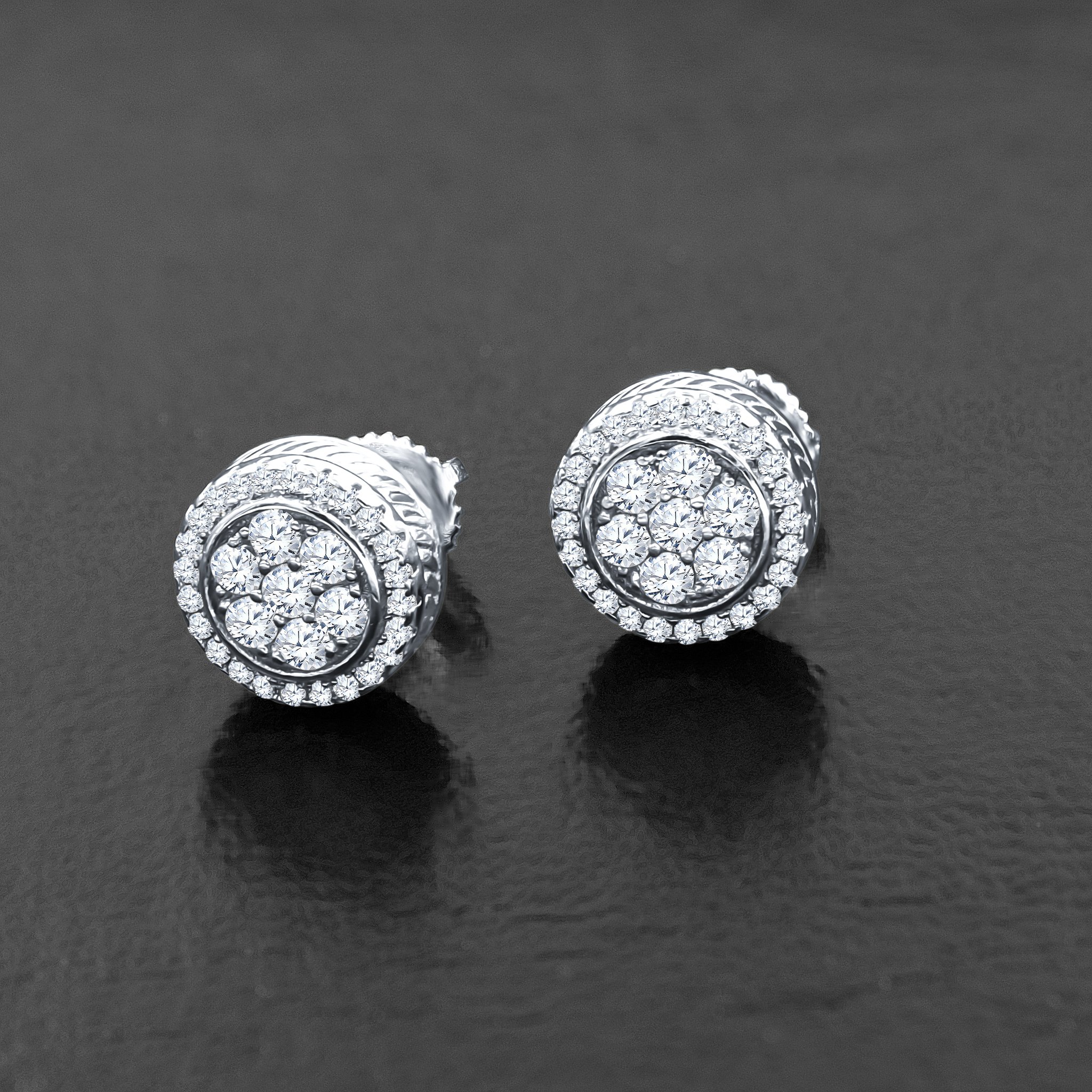 DEBONAIR Screw Back Earrings in 925 sterling silver with cubic zircon stones, showcasing a modern design.