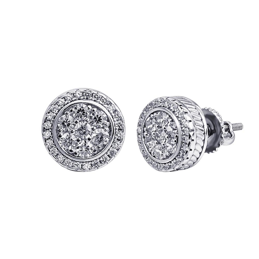 DEBONAIR Screw Back Earrings in 925 sterling silver with cubic zircon stones, showcasing a modern design.