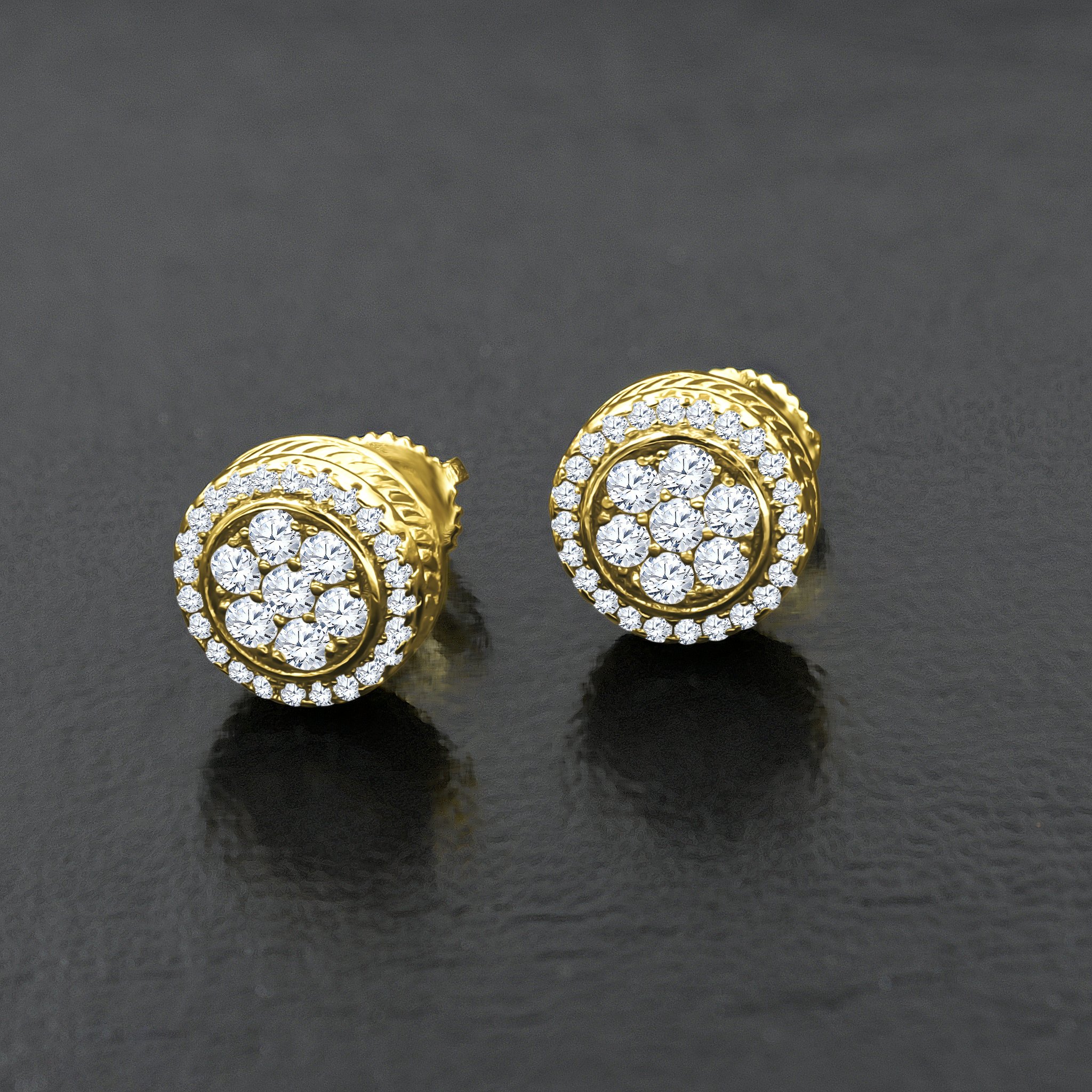 DEBONAIR Screw Back Earrings featuring 925 sterling silver and cubic zircon stones, elegantly designed with a wide top and slender base.