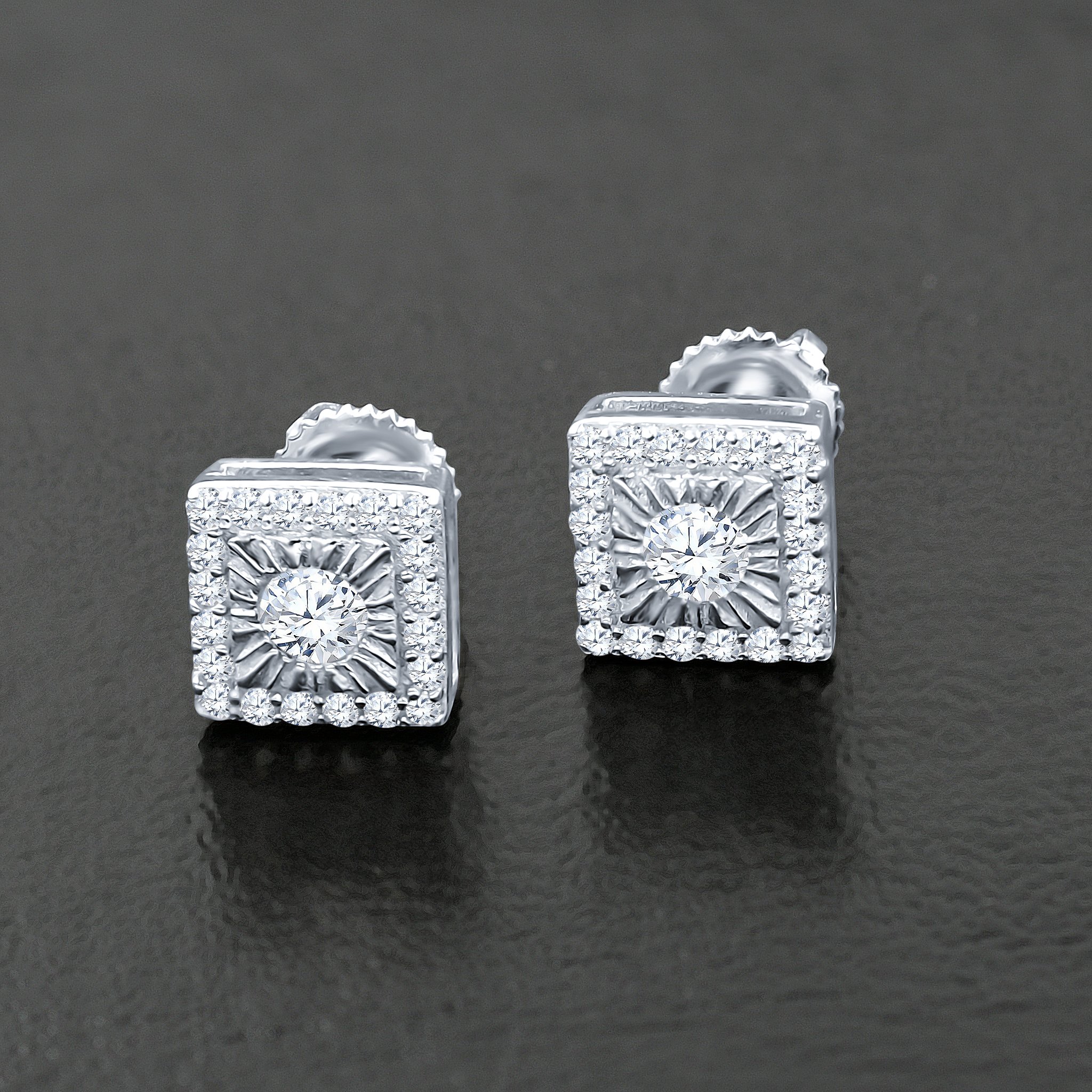 DELECTABLE Screw Back Earrings featuring 925 Sterling Silver and sparkling Cubic Zircon stones, elegantly designed for a luxurious look.